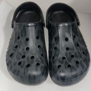 CROCS Black Leopard Print Mules
